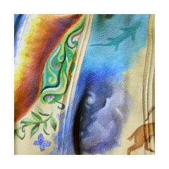 soft cream buckskin painted with animls, plants, and arabesques